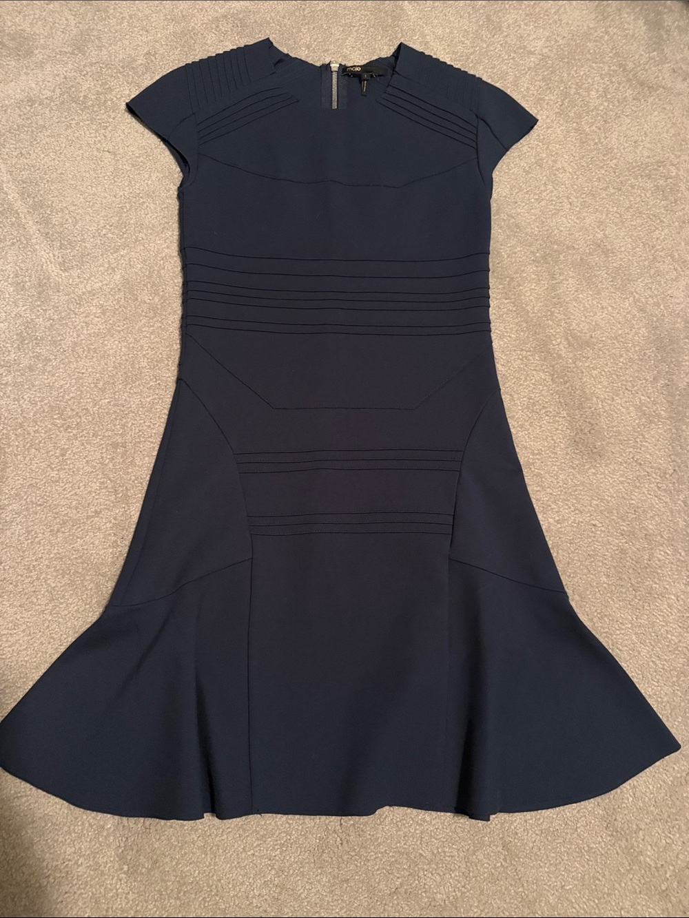 Maje Navy Structured Fit-and-Flare Dress